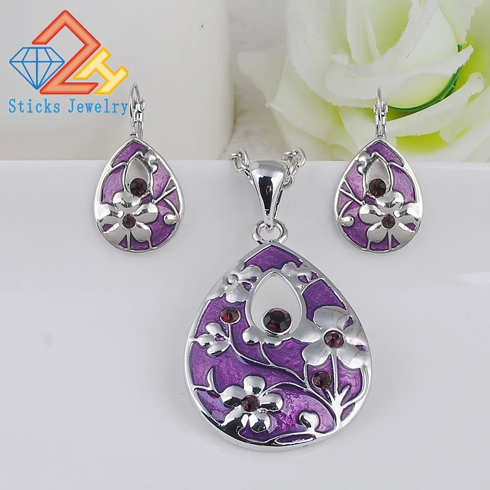 Charm Necklaces &ampPendants for Women 2 Color Water Drop Necklace Earrings Set Choker Crystal Rhinestone Pendant Jewelry Gift | Украшения