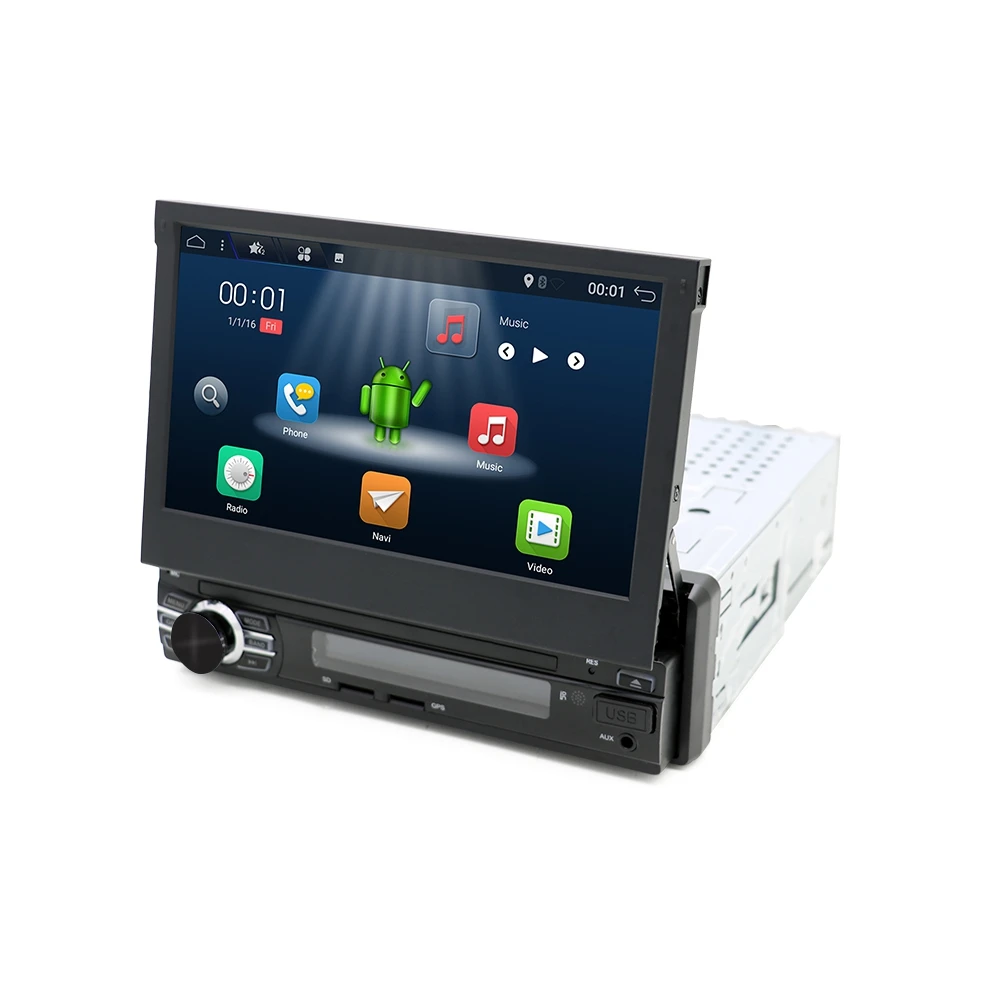 Android 1 din выдвижной автомобильный проигрыватель с радио и GPS 7 дюймов HD Универсальный автомобильный стерео радио плеер с Bluetooth FM USB резервная камера