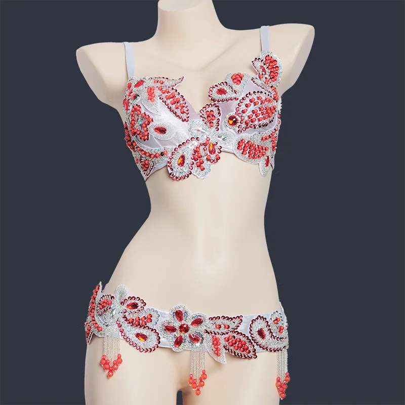 

New Women's belly dance set costume belly dancing clothes Sexy Night dance bellydance Carnival Tops Chain BRA Belt 8607
