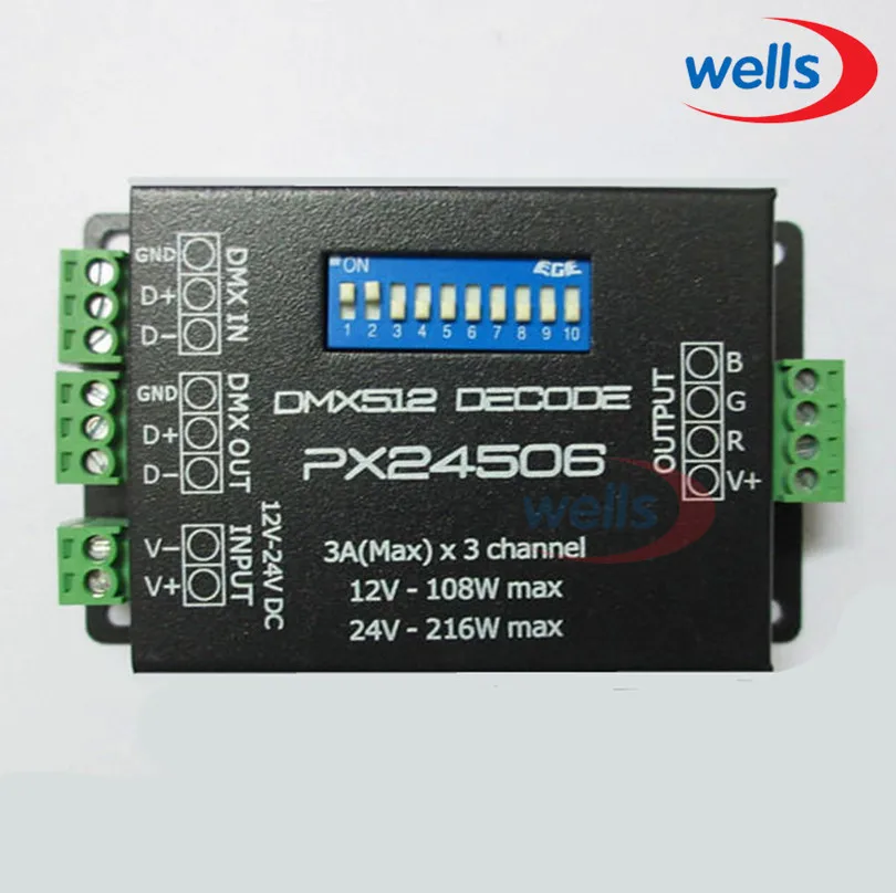 PX24506 DMX 512 декодер драйвер 9A DMX 512 Усилитель 12V 24V светодиодный DMX512 контроллер для RGB светодиодный светодиодные полосы света