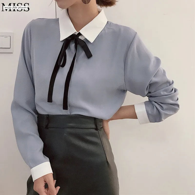 

Blouses Spring and Auutmn Women Tops and Blouses Long Sleeve Turn-Down Collar Caual Loose Shirts Ol Clothes Female Blue Tops