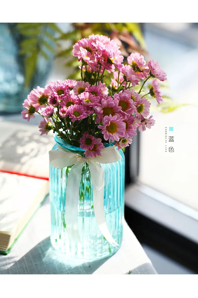 Европейский стиль стеклянная ваза Меса прозрачный синий цвет гидропоники Настольный цветочный горшок Ins гостиная украшения вазы для цветов