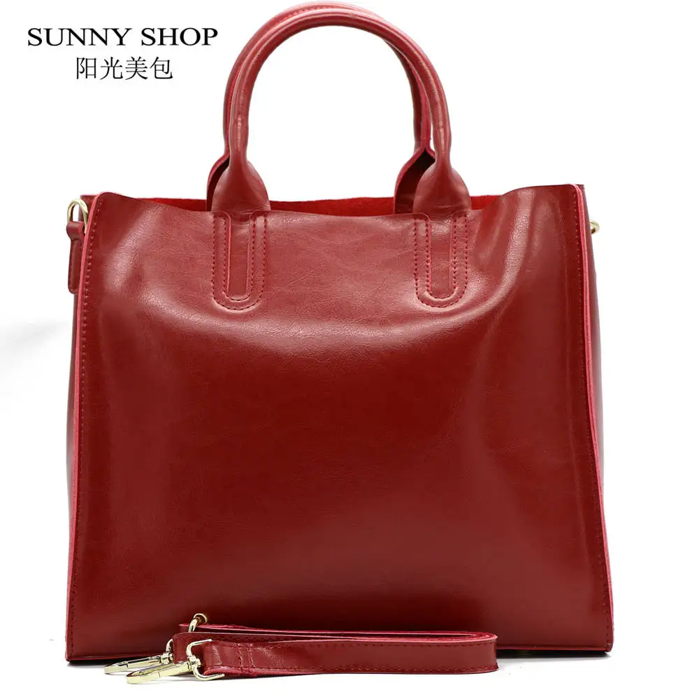 SUNNY SHOP Осенняя Мода натуральная кожа женская сумка на плечо европейский бренд дизайнерская натуральная кожа ручная сумка для шоппинга - Цвет: red