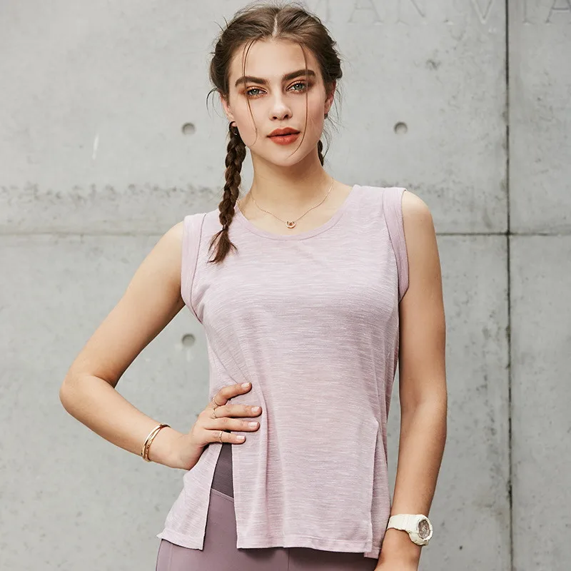 

Deep V split Fitness Sport Tank Tops Women Anti-sweat Loose Athletic Fitness Vest Stripe Quick Dry O-neck Running Gym Top