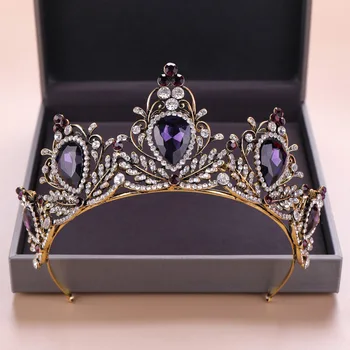 

FORSEVEN Retro Princess Diadem Purple Color Crystal Tiaras Crowns Headband Bride Noiva Wedding Party Hair Jewelry Headpieces