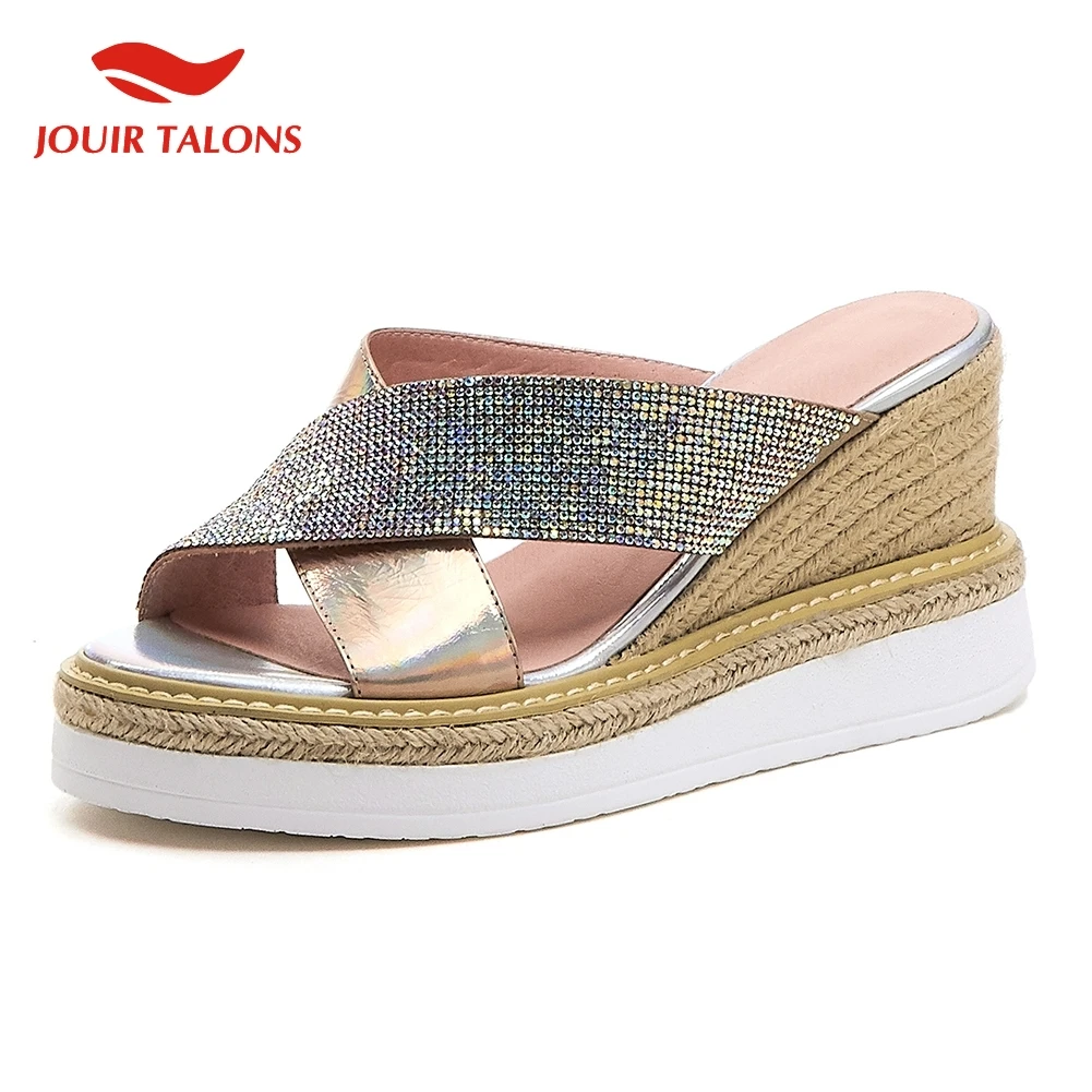 

Genuine Cow Leather Wedge Shoes High Heels Summer Silppers Shoes Woman Platform Women Slipper