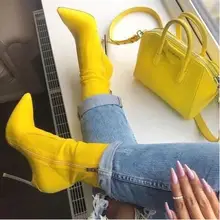 Fashion High Thin Heel Yellow Ankle Boots Pointed Toe Metal Blade Heels Pumps Shoes Zipper Customized Ladies Runway Booties цена Fashion High Thin Heel Yellow Ankle Boots Pointed Toe Metal Blade Heels Pumps Shoes Zipper Customized Ladies Runway Booties цены онлайн