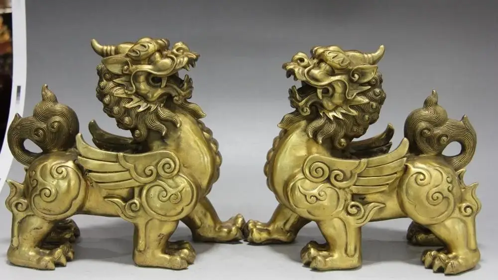 

chinese Brass Copper Guard Foo Dog Lion Kirin beast brave troops god Beast Pair