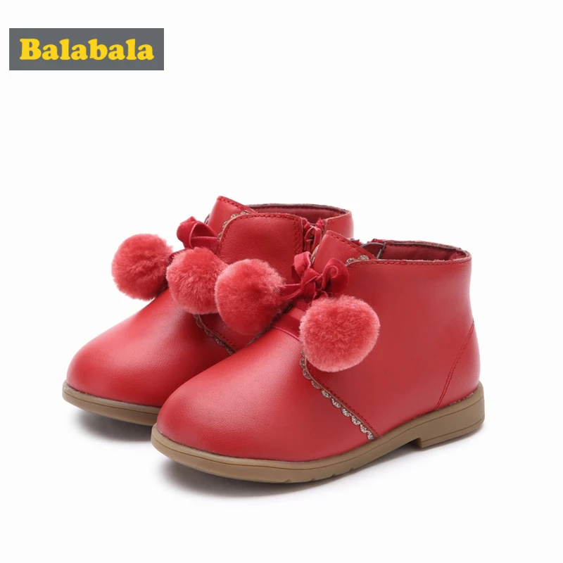 Balabala/ботильоны для маленьких девочек с застежкой-молнией сбоку; бархатные ботинки на шнуровке с помпонами для детей; детские ботинки с кружевной отделкой