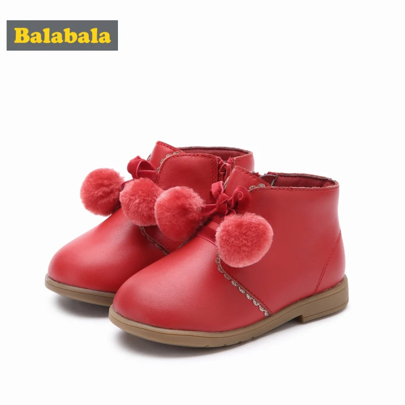 Toddler//Little Kid UBELLA Girls Faux Fur Ball Fleece Lined Side Zipper Winter Warm Ankle Boots