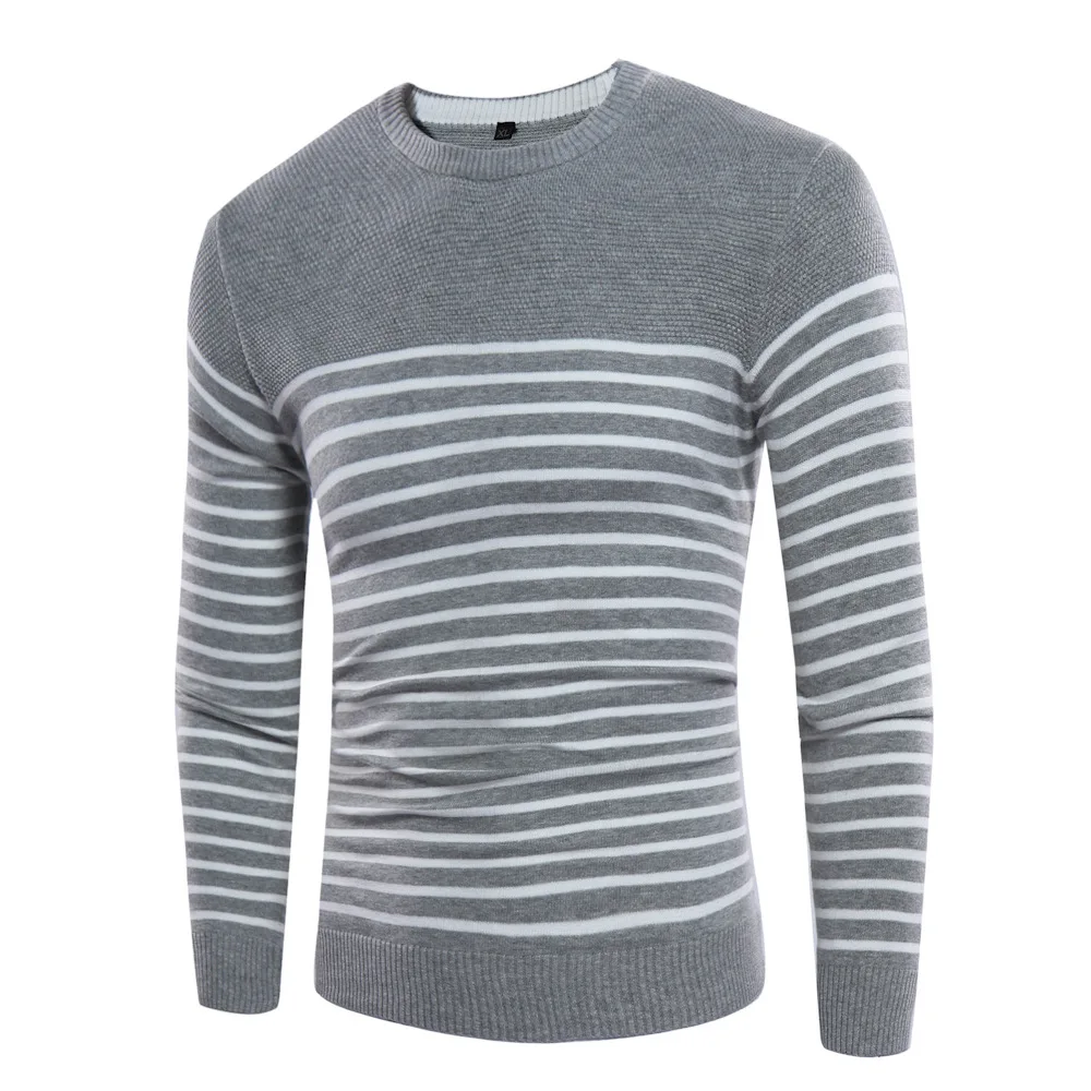 

2017 Spring Men Knitted Sweaters O-Neck Jumper Men's Cotton Pullover Thick White Striped Sweater Brand Clothing