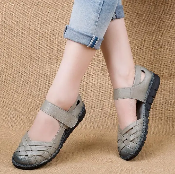 2017 Summer Genuine Leather Women Sandals Retro Flat Sandals Pure Hand