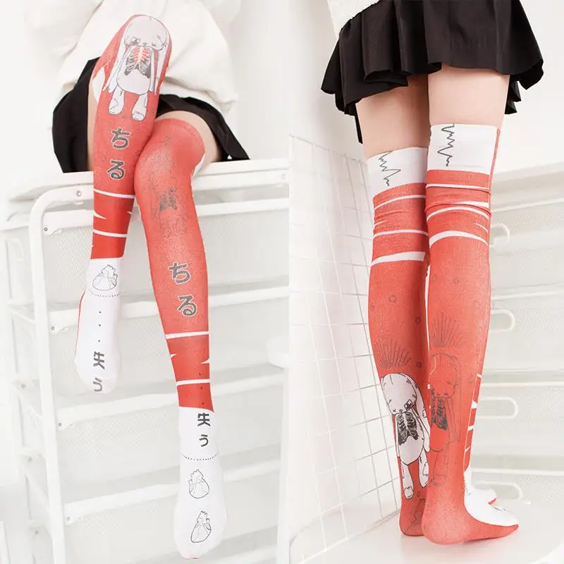 

1 Pair Sexy 3D Printed Stockings Women Fashion Cosplay Funny Cartoon Rabbit Long Stocking Cute Girl Kawaii Stocking 7H-SW04