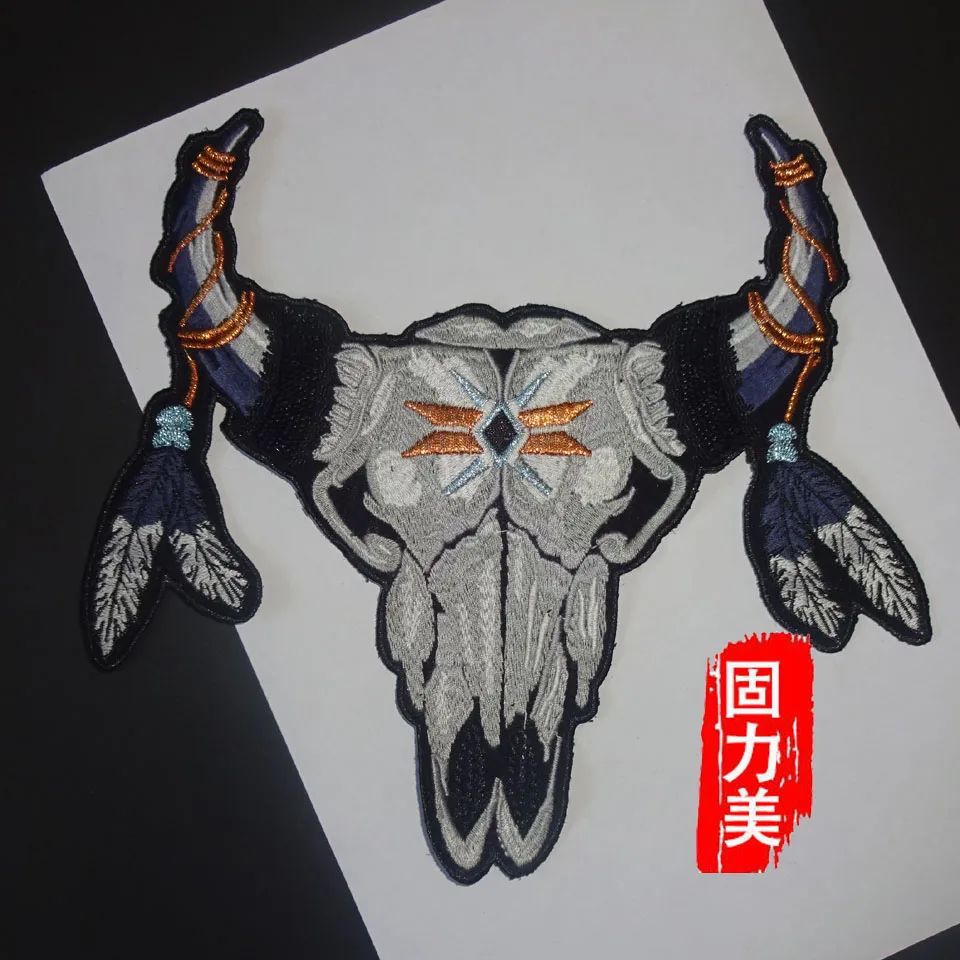 

1pc 22*23cm Fashion cow head OX-HEAD sewing on patch animal patches for clothing