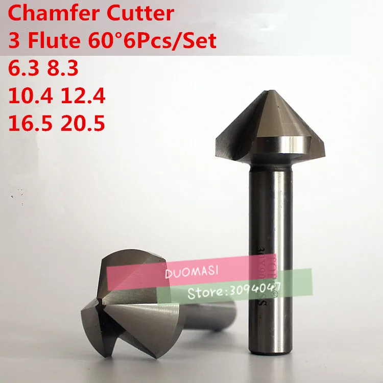 6pcs 3 flute 60 degree HSS Chamfer Cutter Chamfering Drilling Mill