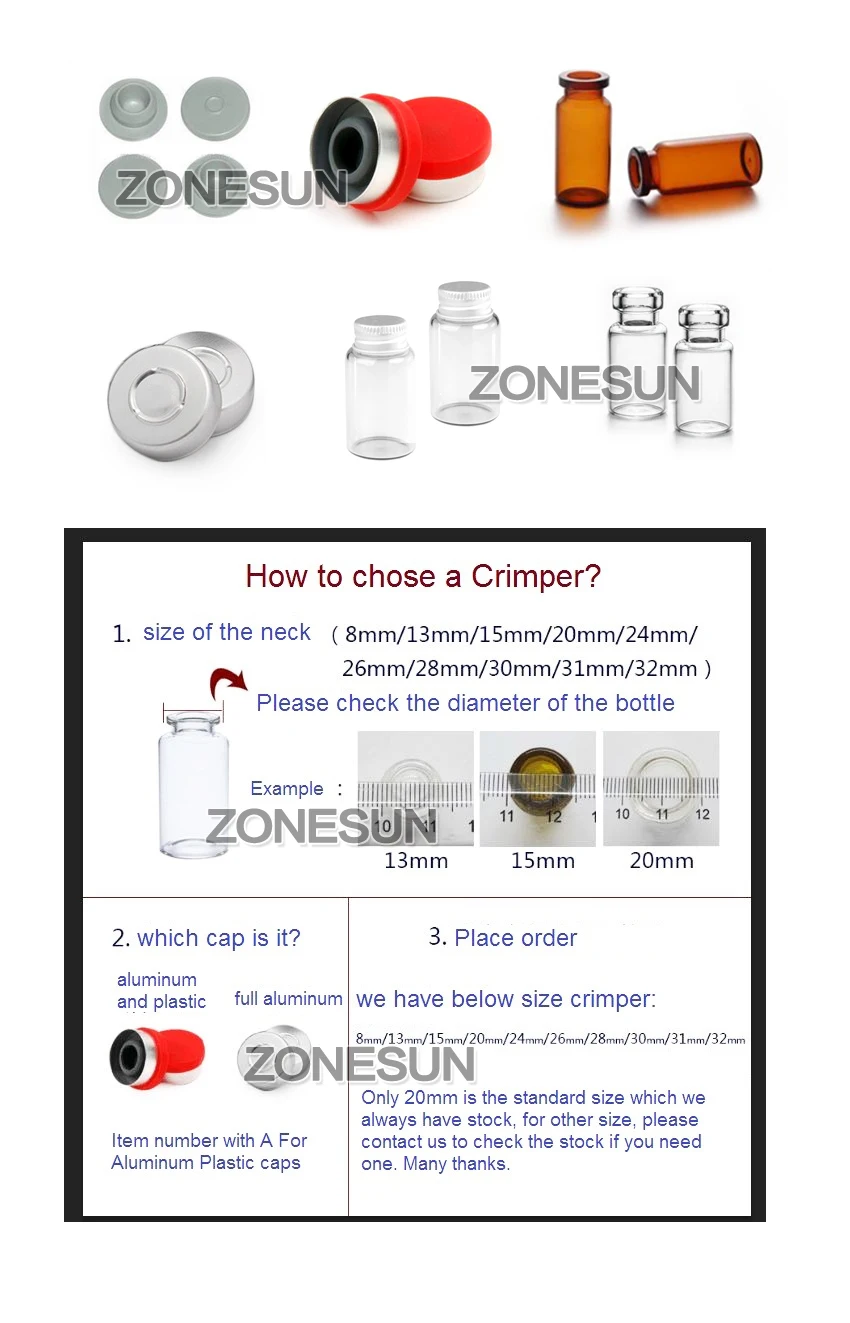 ZONESUN ZS-PVC2 13/15/20mm Manual Penicillin Bottle Capping Machine