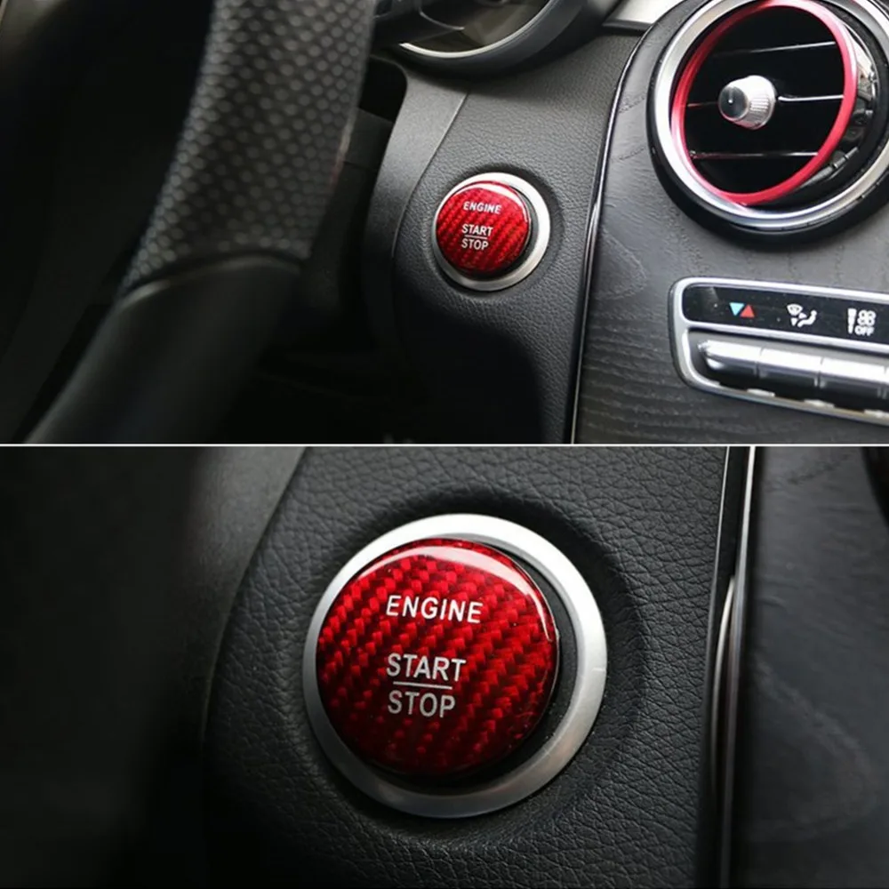 Углеродное волокно автомобильный двигатель старт стоп кнопка Крышка Keyless Go стикеры зажигания подходит для Mercedes Benz C GLC C200l
