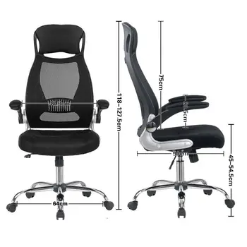 Office Chair Black Ergonomic Swivel Mesh Task Chair High Back Padded Desk Chair With Foldable Armrest Head Support Adjustable