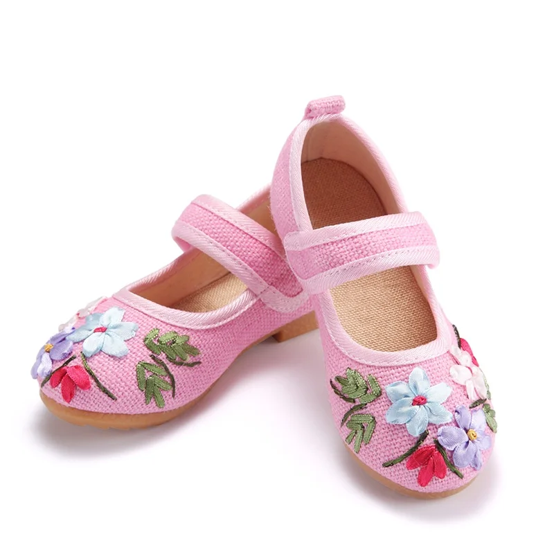 

Girl Embroidery Beijing Cloth Shoes Princess Spring Autumn Soft Sole Flats Single Shoes Kids Floral Non-slip Shoes AA11357