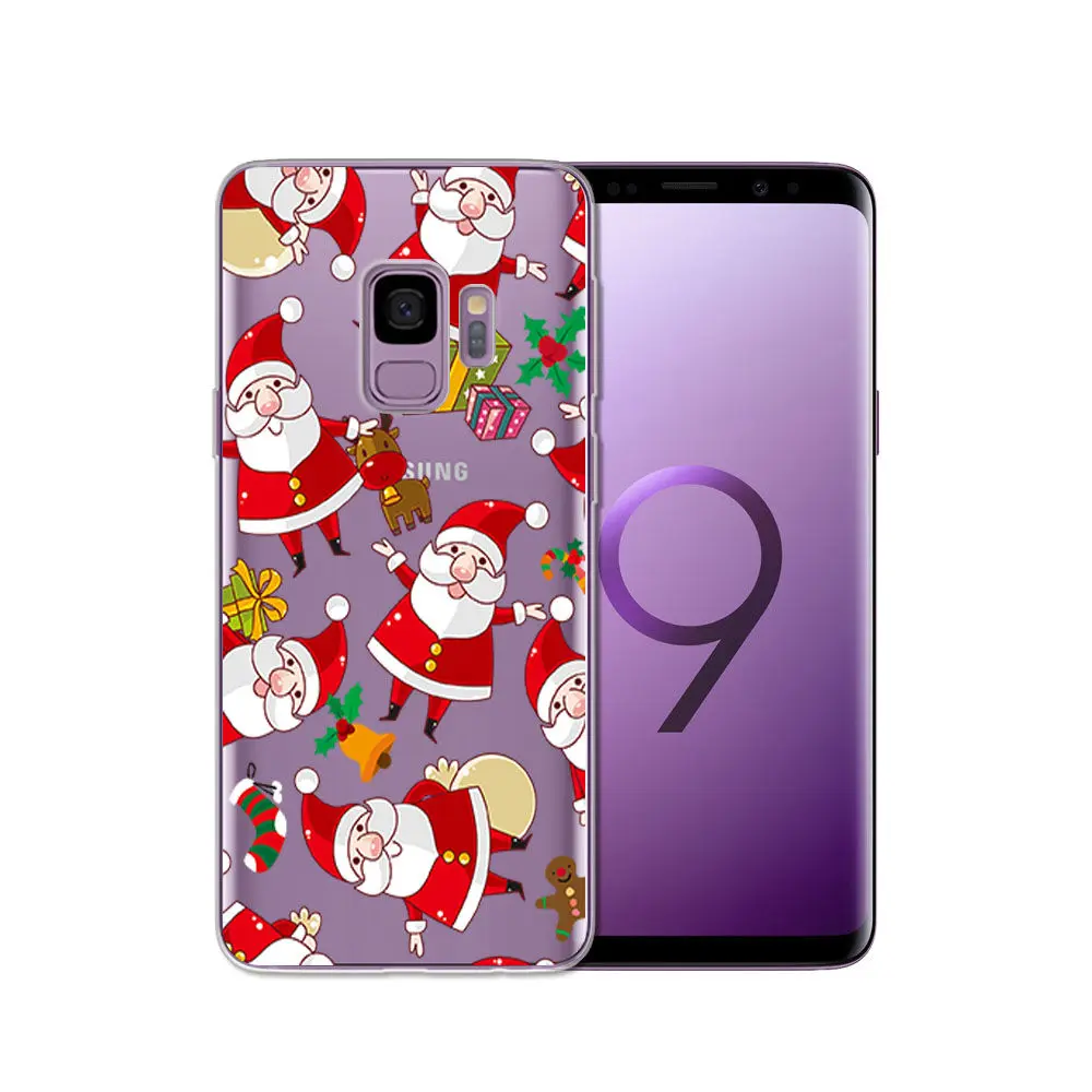 Santa Reindeer Christmas Patterned Clear Slim Soft Case Cover For Samsung S9 S8 S7 Edge Note 9 Note 8 S8 Plus TPU Phone Coque    (27)
