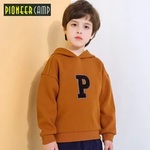 Пионерский лагерь, новая зимняя теплая футболка для мальчиков, брендовая детская одежда с капюшоном, вышитые футболки для мальчиков, хлопок, BWY810165