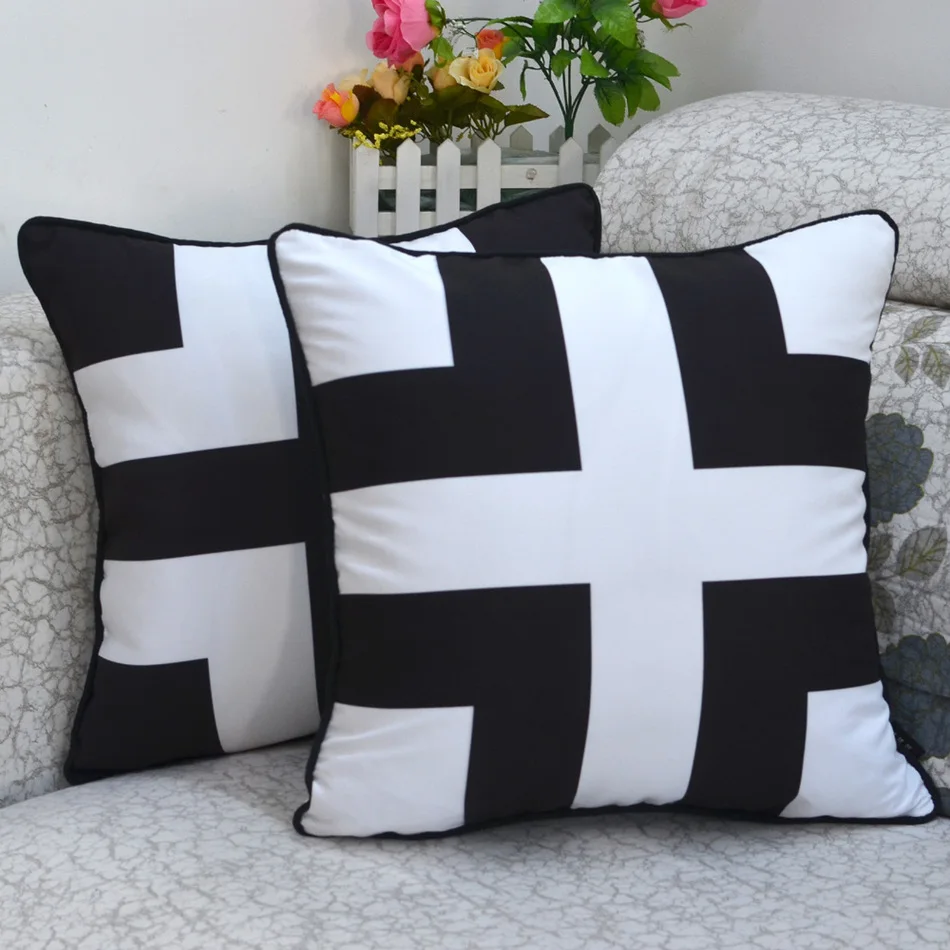 Home Decorative Retro Classic Cross Print Black and White Throw Pillow