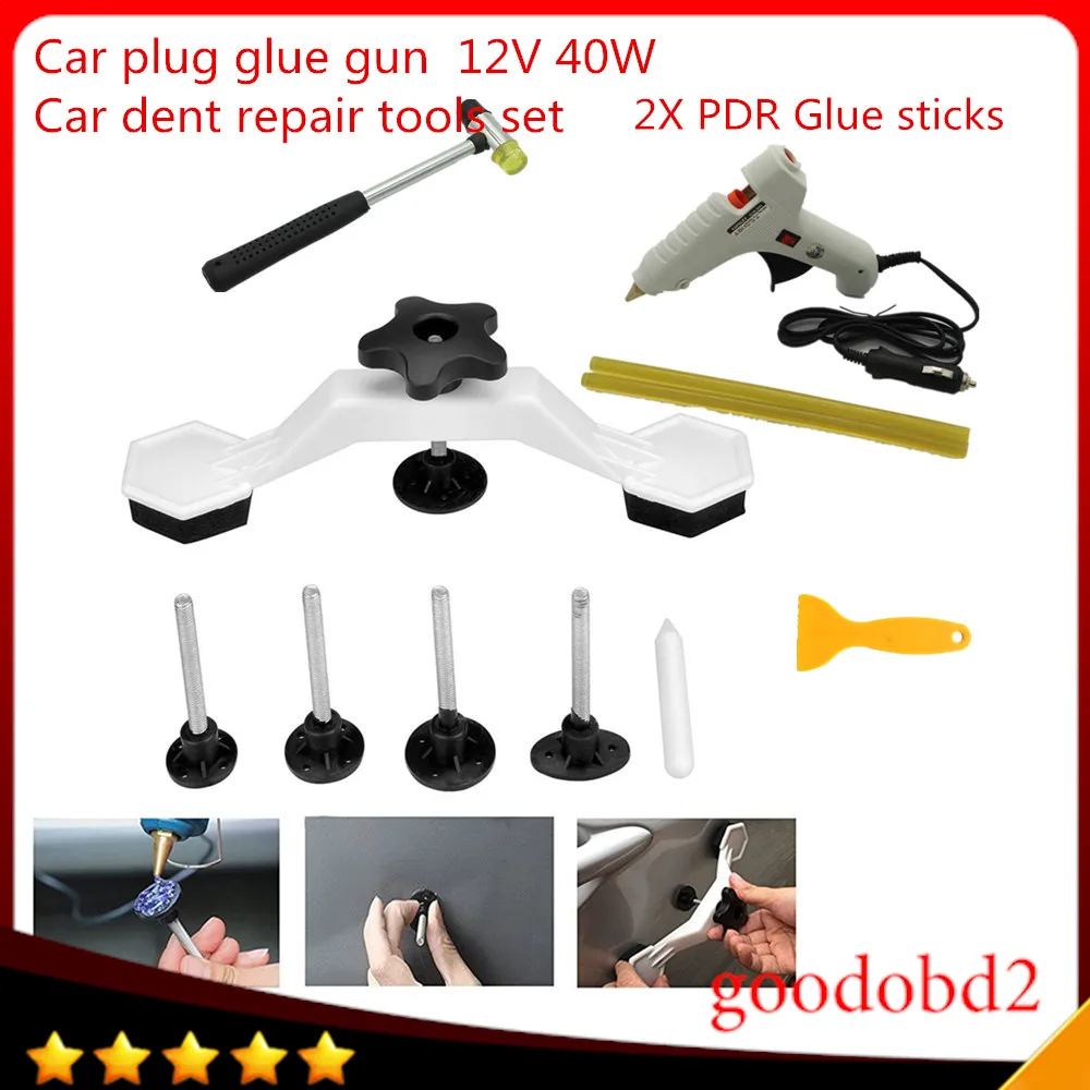 

Car PDR dent repair Tool set Plastic Bridge Pulling Dent Remover For Paintless Tool+Rubber+sticks+Car Cigarette lighter glue gun
