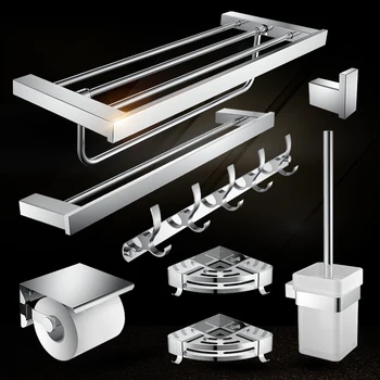 

304 Stainless Steel Bathroom Accessories Set Chrome Toothbrush Holder Metal Wall Mount Towel Paper Holder with Robe Hook
