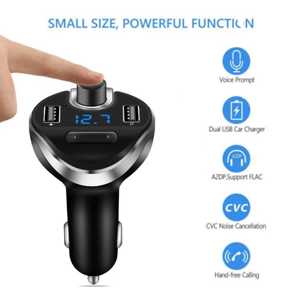 

FM Transmitter Aux Modulator Bluetooth Car Charger Kit Handsfree Audio MP3 Player 3.4A Dual USB Fast Mobile Phone Charger