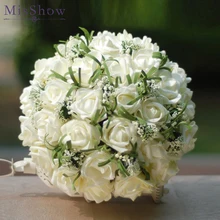 Романтический Свадебный букет цвета слоновой кости сочные растения зеленый искусственный свадебный букеты пена цветок невесты букет de mariage