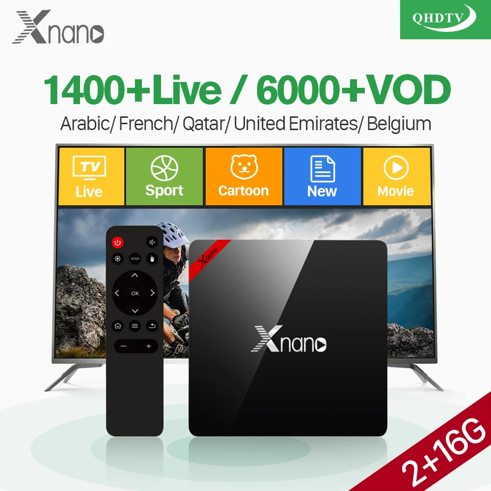 

IPTV France Belgium Android TV Box Xnano S905X 2G 16G BT4.0 Wifi TV Receiver with QHDTV IPTV Subscription French Arabic IP TV