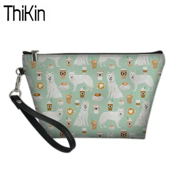 

THIKIN Ladies Portable Wash Kit Bags White Shepherd Printing Cosmetic Cases Women Large Makeup Pouch Females Toiletry Bag Bolsa