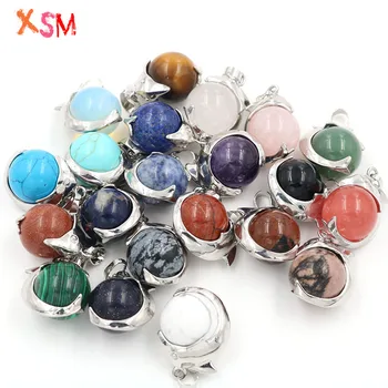 

XSM Wholesale 10 Pcs Dolphin Reiki Chakra Pendants Lovely Natural Mixed Multicolor Stone Round Beads Ball Women Charm Jewelry