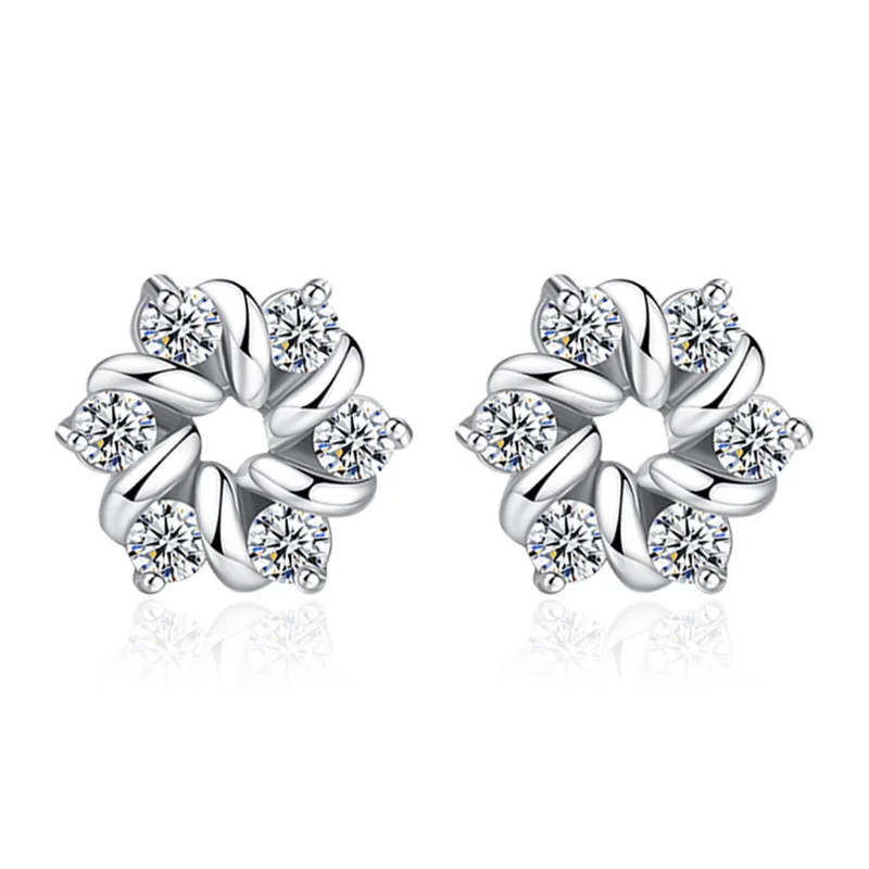 

100% 925 sterling silver high quality shiny crystal little flower ladies`stud earrings jewelry female gift cheap drop ship