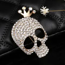 Hesiod bonito crânio broche encantos ouro cor cheia cristal esqueleto pinos broche coroa strass corsage moda jóias