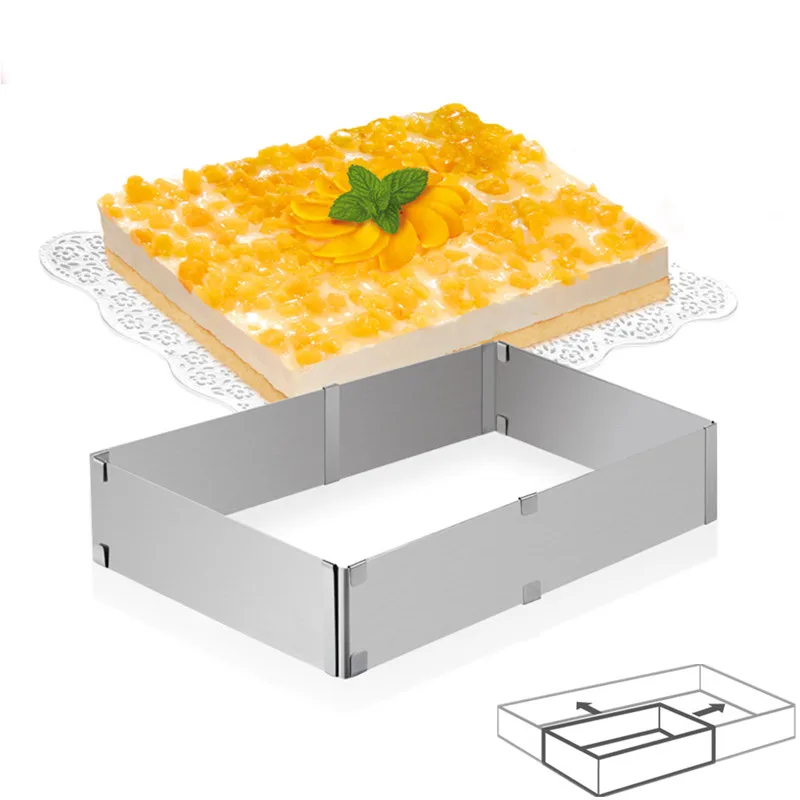 

Xmpromo Stainless Steel Mousse Ring Mold Adjustable Square Cake Layered Mould 3D Desserts Cutter Baking Tools Food Grade