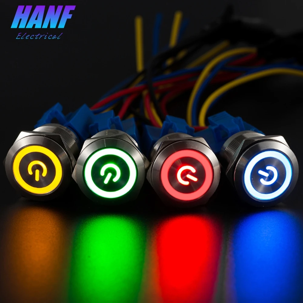 

1pcs 22mm Stainless Steel 1NONC Self-Lock Flat Head Metal Push Button Switch with LED Lamp 6Pins 3A/250V