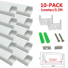 Алюминиевый светодиодный канал для светодиодной ленты UnvarySam 10-Pack 3.3ft/1 м 9x17 мм Серебристый u-образный внутренний Ширина 12 мм светодиодный алюминиевый профиль