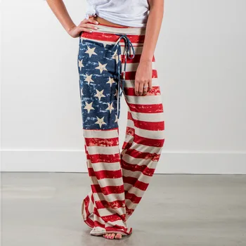 

New Women Casual Pants Women's Autumn Long Pants America National Flag Printed Full Length Medium Waist Fashion Trousers