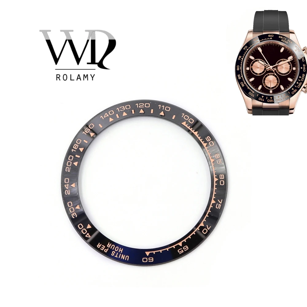 

Rolamy Wholesale DAYTONA High Quality Pure Ceramic Black with Rose Gold Writing 38.6mm Watch Bezel for 116500 - 116520