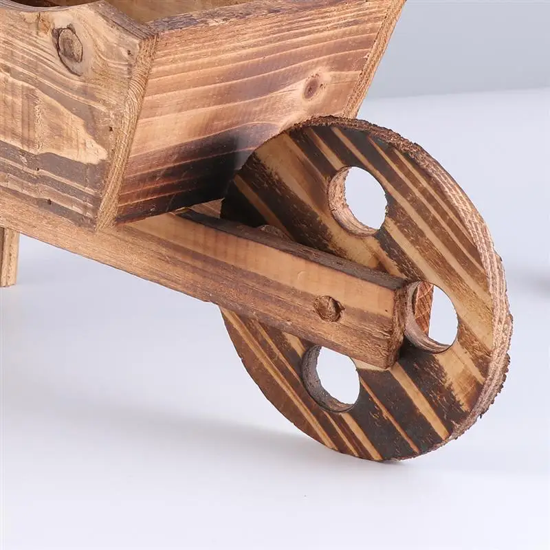 1PCS Wooden Cart Flowerpot Fleshy Ornamental Creative Garden Household Bedroom Shop Window Plants Wheelbarrow Planter Decor Pot 4