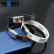 

VEROMCA Genuine Leather Bracelet in Jewelry Stainless Steel Geometric Clasps Leather Bracelets Bangles Charm Bracelet