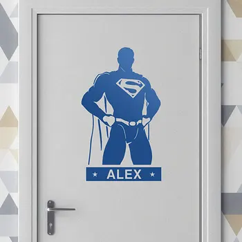 

Custom SuperMan Wall Stickers For Kids Personalized Name Door Wall Vinyl Sticker Fashion Super Hero Comics Muraux DIY A423