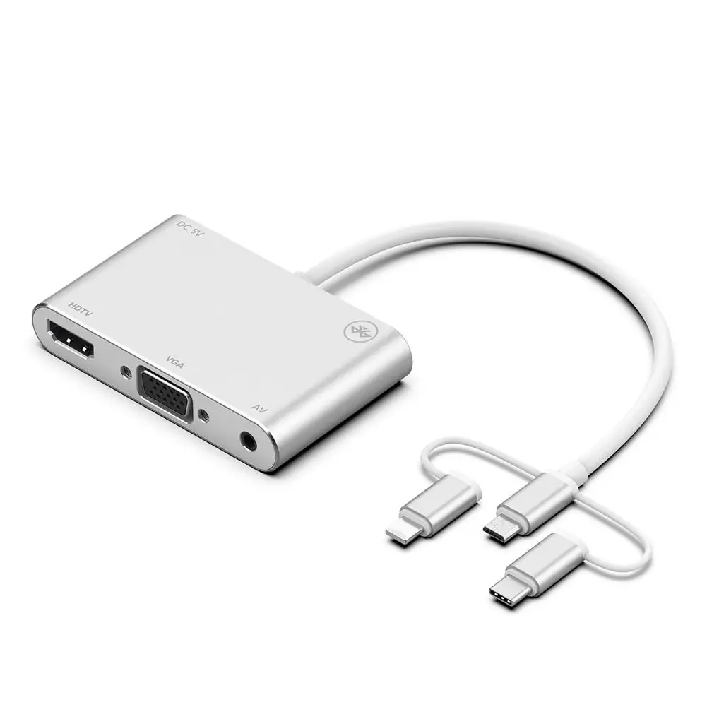 

Universal Adapter for iPhone Micro USB Type-c to HDMI VGA AV Converter with Bluetooth Transmission