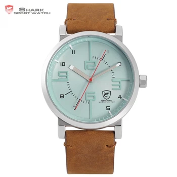 

Bahamas Saw SHARK Sport Watch Blue Band Crazy Horse Brown Leather Casual Mens Military Quartz Clock Relogio Masculino /SH569