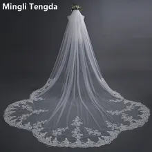 Mingli Tengda Однослойная свадебная вуаль цвета слоновой кости длинная кайма из кружева, свадебная фата вуали с гребешком элегантная свадебная фата собора