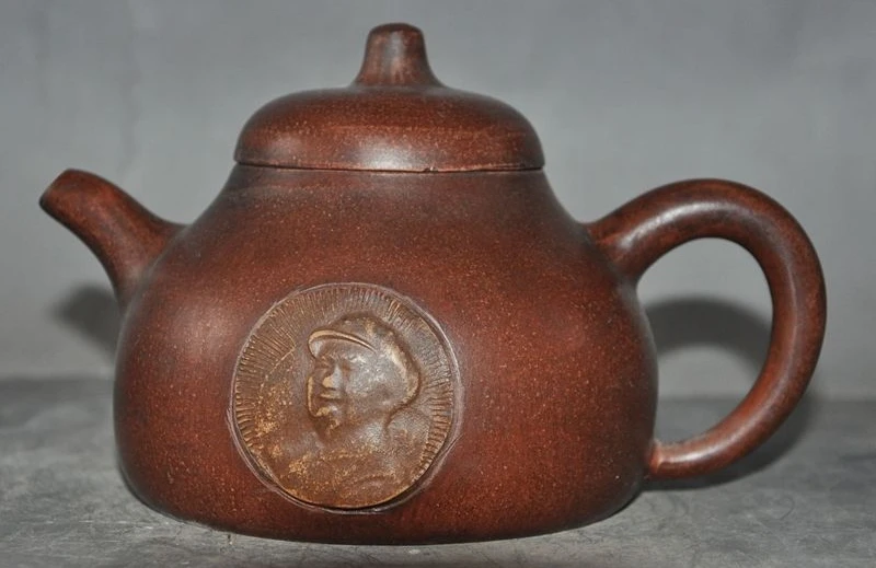 

Marked Old Chinese Yixing Zisha Pottery Carved Mao Zedong Statue Teapot Tea set