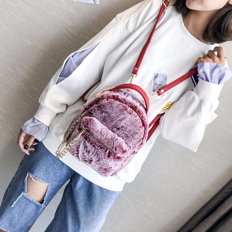 

2019 Autumn And Winter Cute Plush Backpack Fur Double Shoulder Bag Mochila School Bags For Teenager Girls Children Backpacks 747