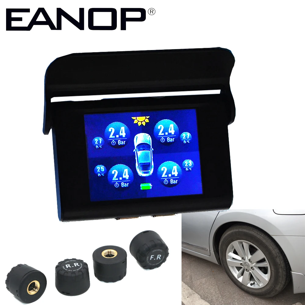 EANOP TPMS солнечной энергии машину давление в шине тревоги 4 датчики инструмент alarma automovil датчик давления в шинах автомобиля датчики давления в шинах монометры давления в шинах