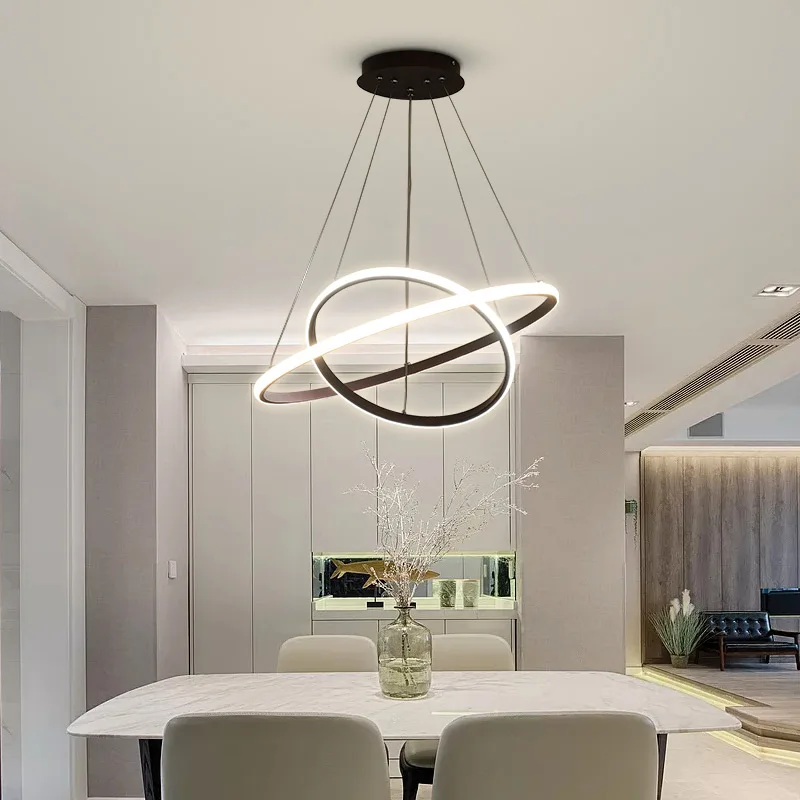 Coffee Black White Color Modern pendant lights for living room dining room 3/2 Circle Rings LED Lighting ceiling Lamp fixtures